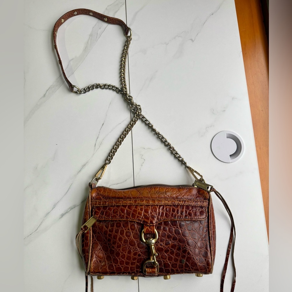 Rebecca Minkoff MAC Brown Crocodile Embossed Leather Crossbody Bag